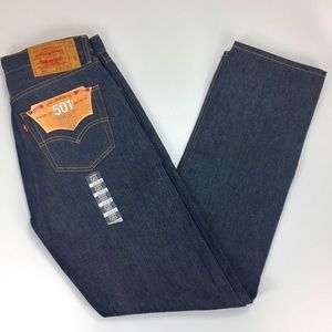 Levis 501 Button Fly Jeans Straight Leg Dark Blue